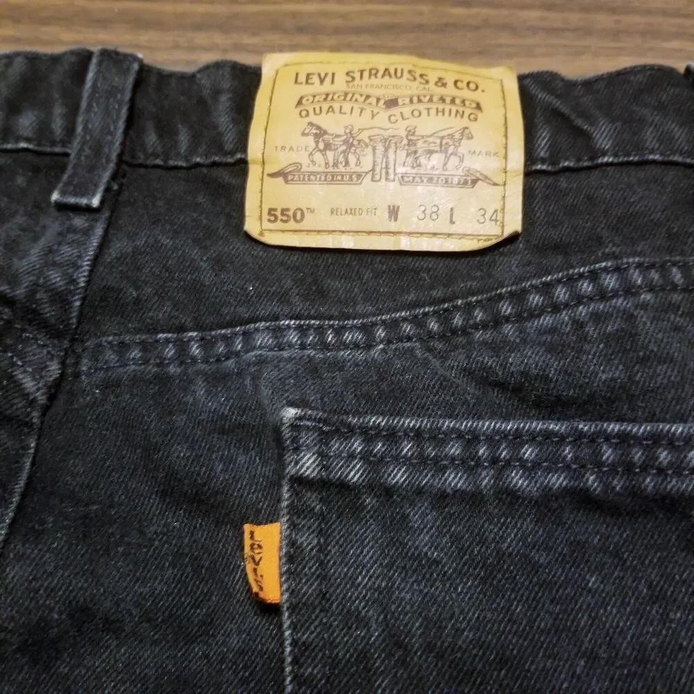 Levi's 550 Orange Tab Jeans Men's Size 38x34 Black Relaxed Fit 1997 USA (36×34)